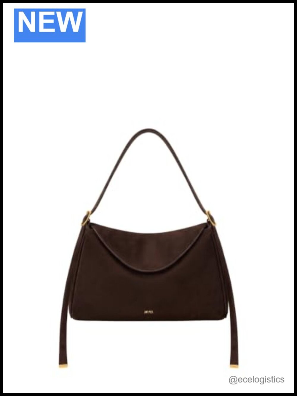 Faux Suede Flap Shoulder Bag Satchel with Gold Hardware